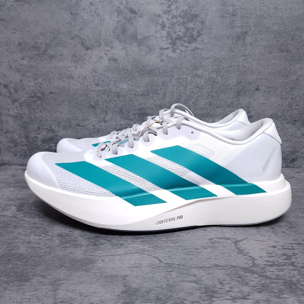 ADIDAS Adizero EVO SL Running Shoes Womens 12 Mens 11 White Teal JS4451